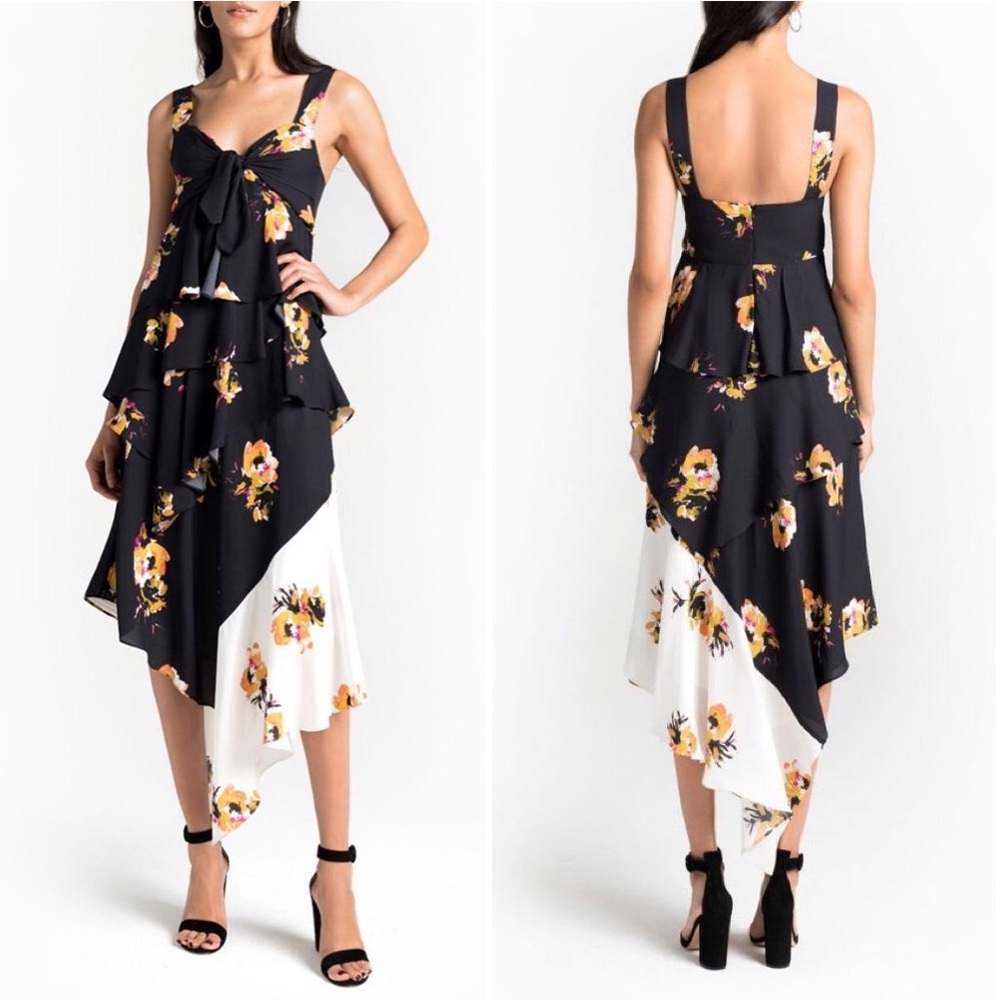 A.L.C. Natalia Tiered Floral Two-Tone Ruffled Silk Dress - Picture 15 of 16